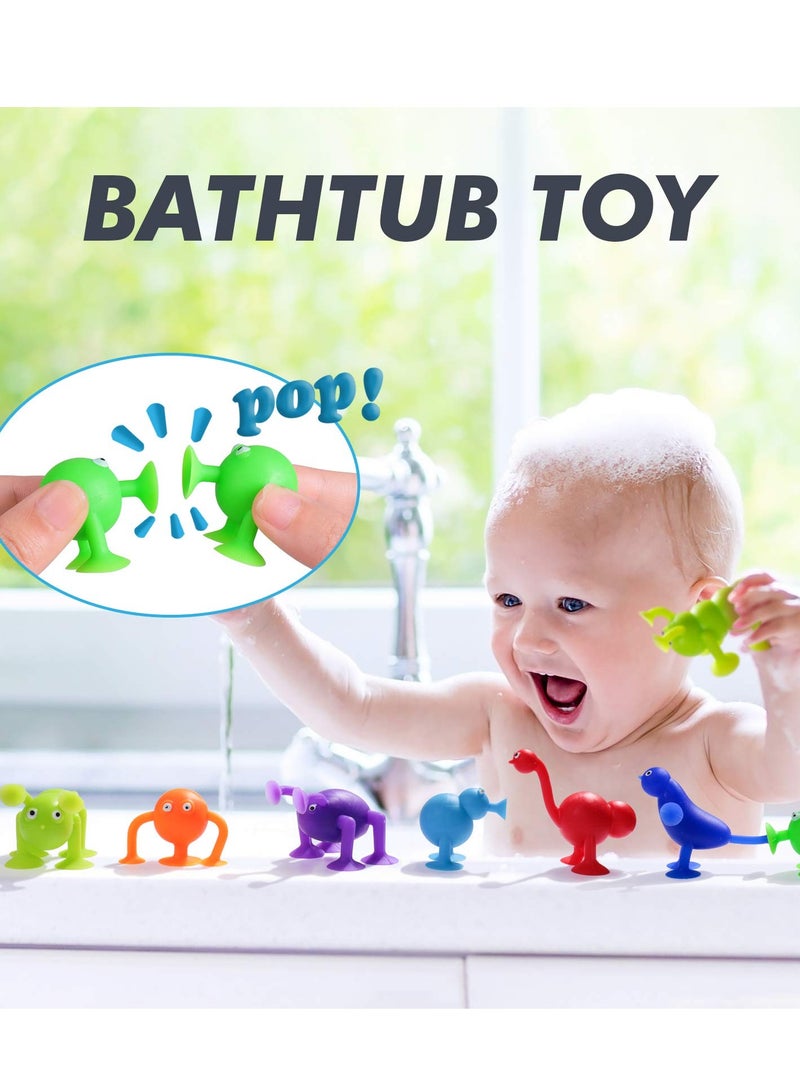 KASTWAVE ألعاب الشفط، 36 قطعة ألعاب استحمام للأطفال ألعاب حسية للأولاد والبنات بعمر 3 4 5 6 7 سنوات ألعاب تخفيف الضغط ألعاب سفر ألعاب الكوب الشفاط كتل بناء سيليكون مع تخزين بيضة ديناصور - Image 4