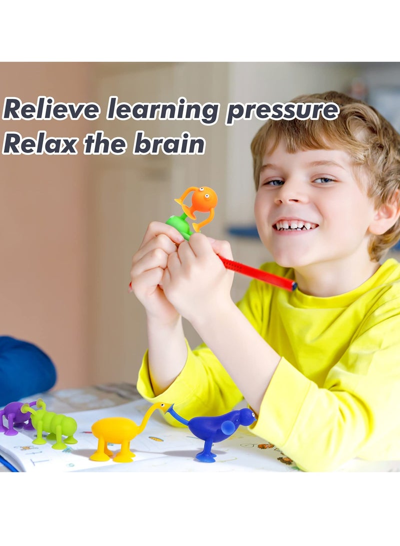 KASTWAVE ألعاب الشفط، 36 قطعة ألعاب استحمام للأطفال ألعاب حسية للأولاد والبنات بعمر 3 4 5 6 7 سنوات ألعاب تخفيف الضغط ألعاب سفر ألعاب الكوب الشفاط كتل بناء سيليكون مع تخزين بيضة ديناصور - Image 3