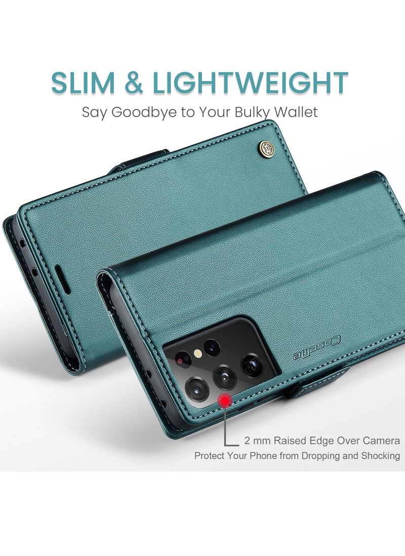 CaseMe Flip Wallet Case For Samsung Galaxy S21 Ultra, [RFID Blocking] PU Leather Wallet Flip Folio Case with Card Holder Kickstand Shockproof Phone Cover (Green)  - Image 5