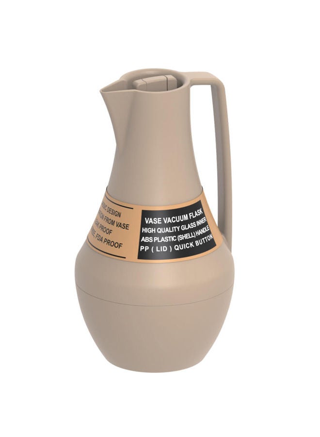 GAZELLA Plastic Tea/Coffee Flask 1 Liter Beige, Borosilicate Glass Inside - Image 1