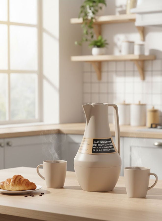 GAZELLA Plastic Tea/Coffee Flask 1 Liter Beige, Borosilicate Glass Inside - Image 2