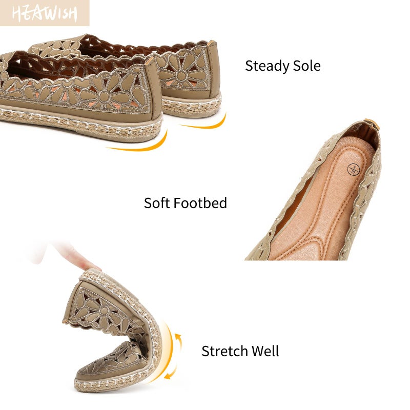 HEAWISH Womenâ€™s Ballet Flat Daisy Round Toe Dress Shoes Casual Slip On Rope Loafer(Chocolate, US9.5) - Image 4