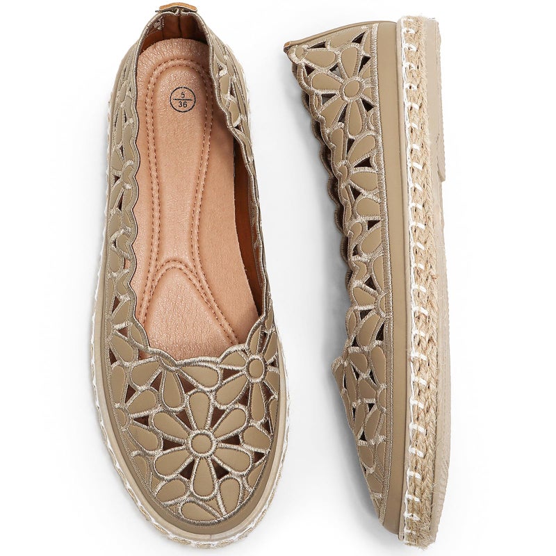 HEAWISH Womenâ€™s Ballet Flat Daisy Round Toe Dress Shoes Casual Slip On Rope Loafer(Chocolate, US9.5) - Image 1