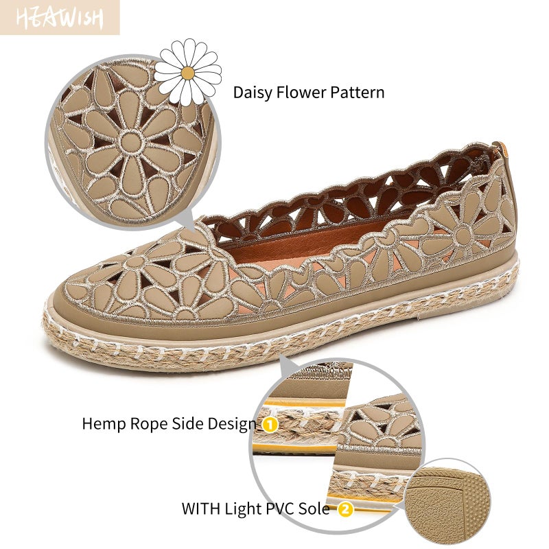 HEAWISH Womenâ€™s Ballet Flat Daisy Round Toe Dress Shoes Casual Slip On Rope Loafer(Chocolate, US9.5) - Image 3