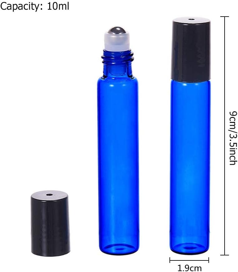 BENECREAT 30 x 10 ml Cobalt Blue Glass Roller Bottles with Stainless Steel Balls, 10 x Pipettes and 4 x Funnel for Oils - Image 2