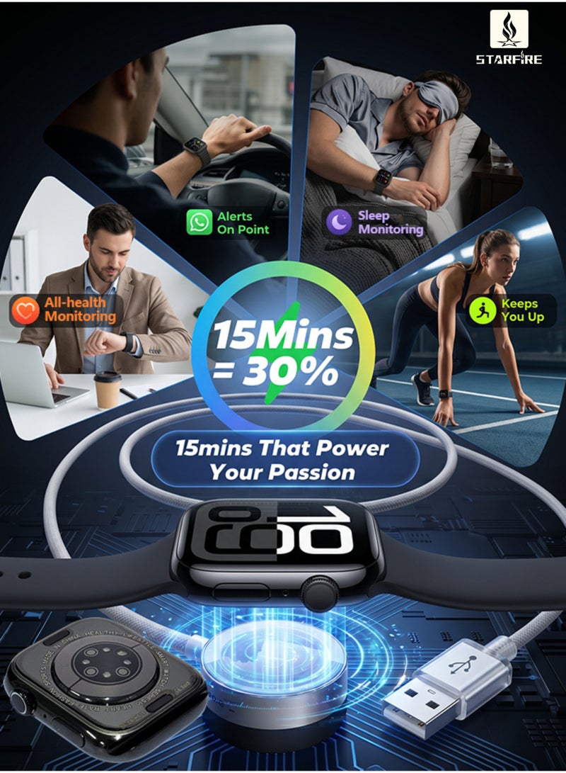 Starfire Smart Watch with Bluetooth Calling, NFC & Heart Rate Monitor, 2.01” Full Touch HD Display, IP65 Water Resistant, Wireless Charging, Alarm, Find Device, 2 Easy Detachable straps - Image 4