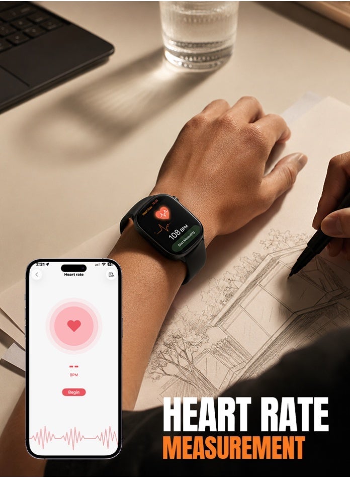 Starfire Bluetooth Calling Smart Watch 2.01 Inch Smart Watch Black, Full Touch HD Display 320x385, 550 Nits Bright Screen, Wireless Charging, IP65 Water Resistant, Metal Frame - Image 5