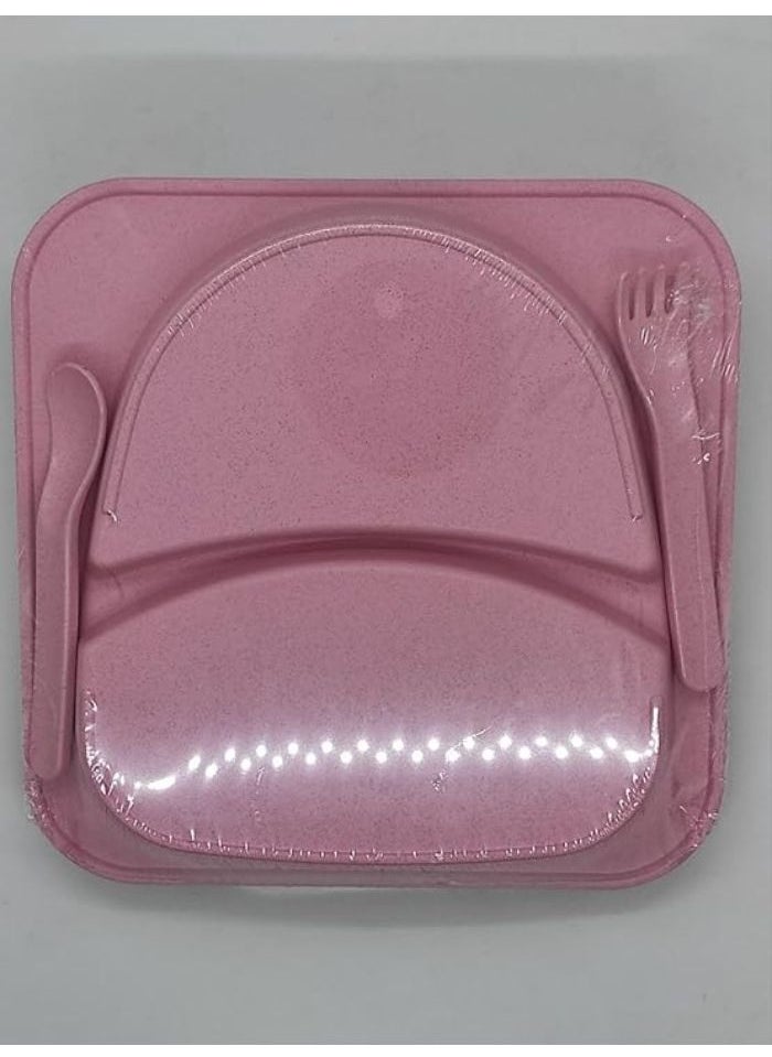 Generic A set of divided plates for children, consisting of 5 pieces of children's tableware, made of healthy and safe natural materials, BPA-free, hot and cold food (plain (pink))  - Image 2