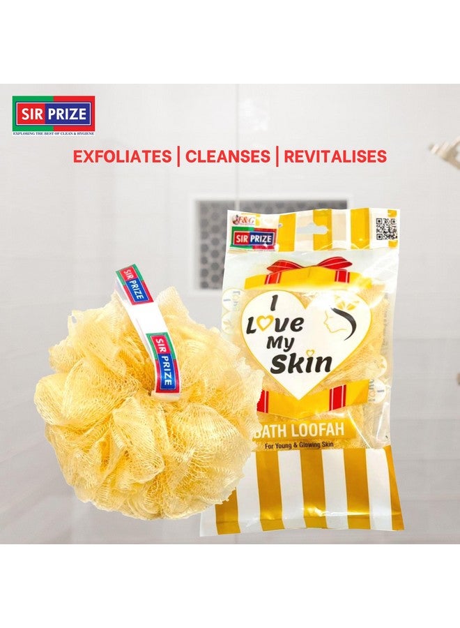 SIR PRIZE - Bath Sponge Round Loofah For Women & Men - Soft & Fluffy With Multiple Layers of Fibrous Matrix For A Fun Shower Time | Scrub off Dead Skin, Soft Mesh, Skin Friendly (Golden) PACK OF 2 - Image 2