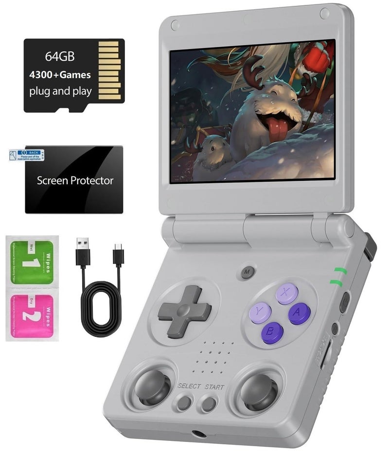 Voacle RG34XXSP Foldable Retro Handheld Game Console , 3.4 Inch IPS Screen Linux System Sunken Dual Joystick Built-in 64G TF Card 5000+ Games Handheld Emulator Support 5G WiFi Bluetooth TV Output(Gray) - Image 1