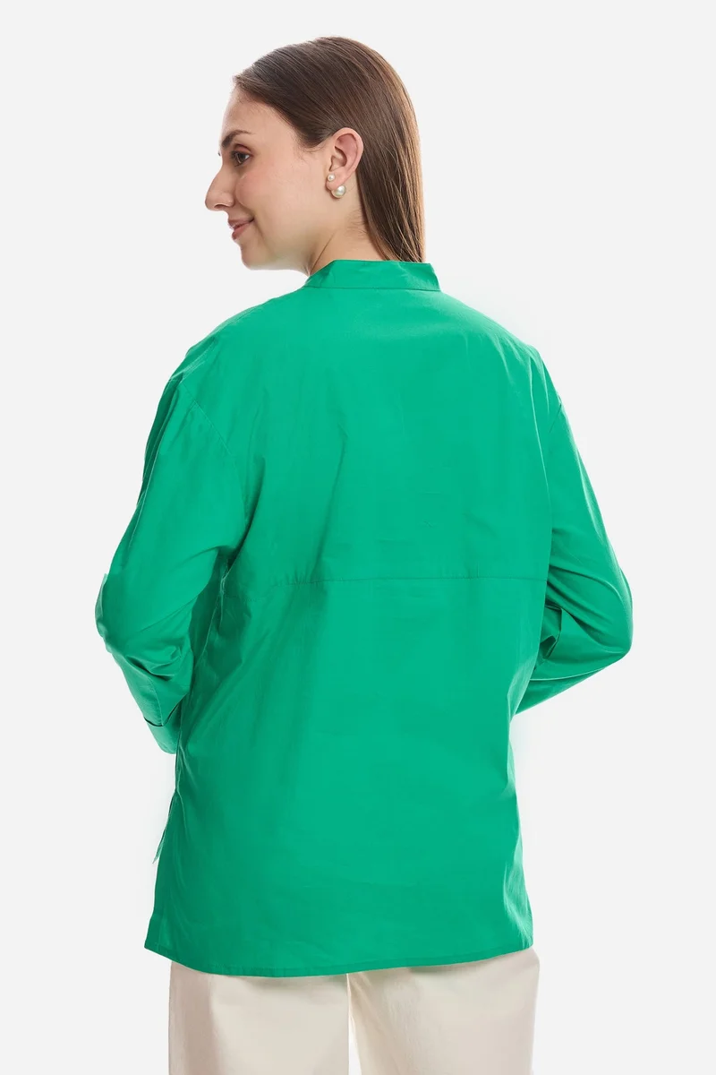 Virgio Green Solid Cotton Boxy Mock Placket Tunic for Women for Women | Best Price UAE