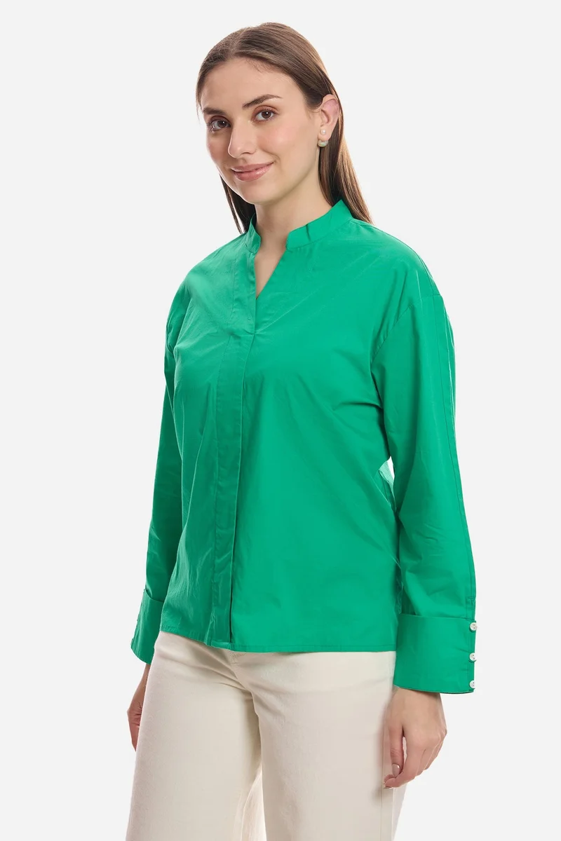 Virgio Green Solid Cotton Boxy Mock Placket Tunic for Women for Women | Best Price UAE