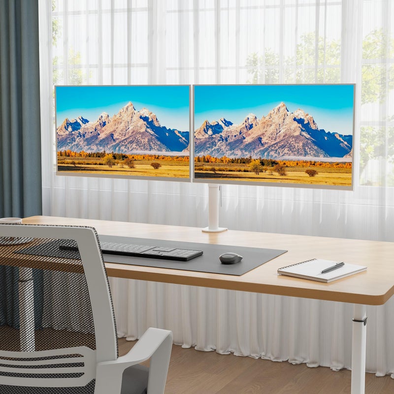 BONTEC Dual Monitor Desk Mount, Full Motion Adjustable White Monitor Stand for 13â€“27 Inch Screens, Heavy Duty Arms Hold 22 lbs Each, VESA 75x75/100x100, C Clamp and Grommet Base, Cable Management - Image 2