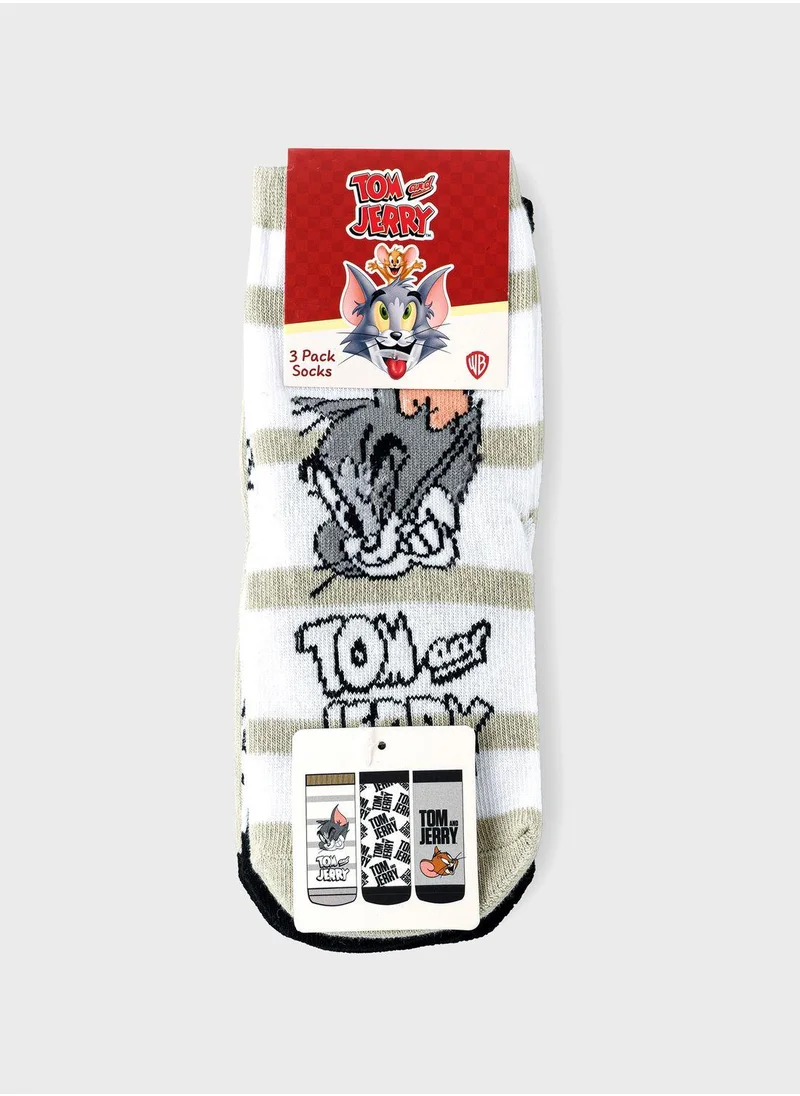 Warner Bros Kids 3 Pack Tom & Jerry Crew Socks