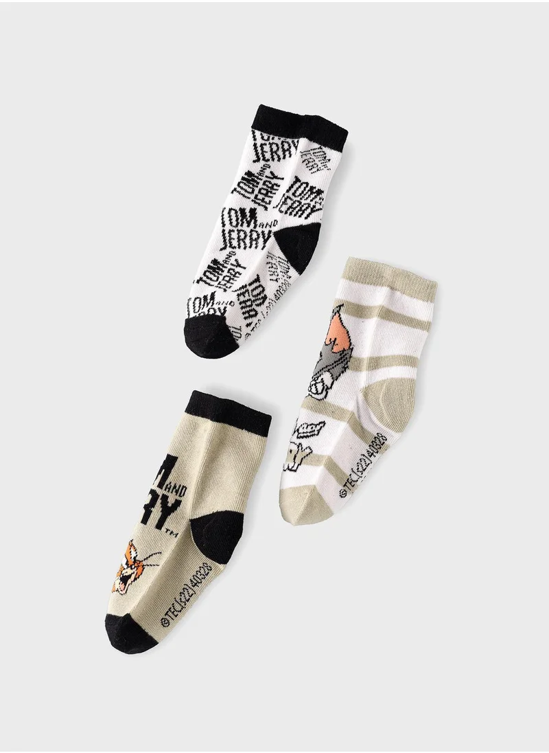 Warner Bros Kids 3 Pack Tom & Jerry Crew Socks