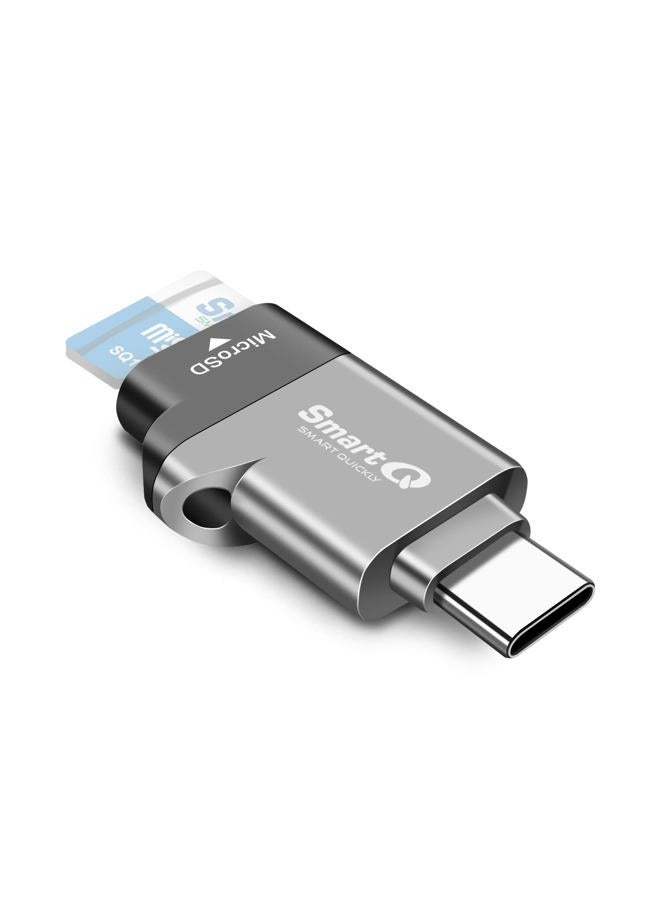 SmartQ C356 USB-C MicroSD Card Reader with USB 3.0 Super Speed Technology Supports MicroSDXC MicroSDHC and MicroSD for Window Mac OS X and Andriod (Midnight Grey) - Image 1