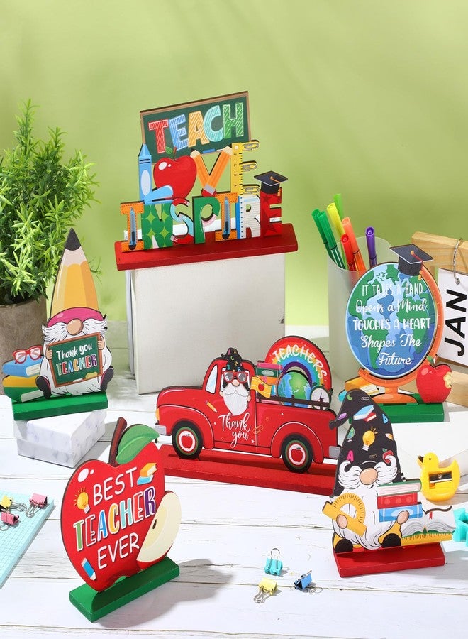 Menkxi 6 Pcs Teacher Appreciation Table Decorations Thank You Teachers Table Centerpieces Best Teachers Wooden Tabletop Sign for End of Year Graduation Home School Classroom Desk Party Decor Supplies - Image 3