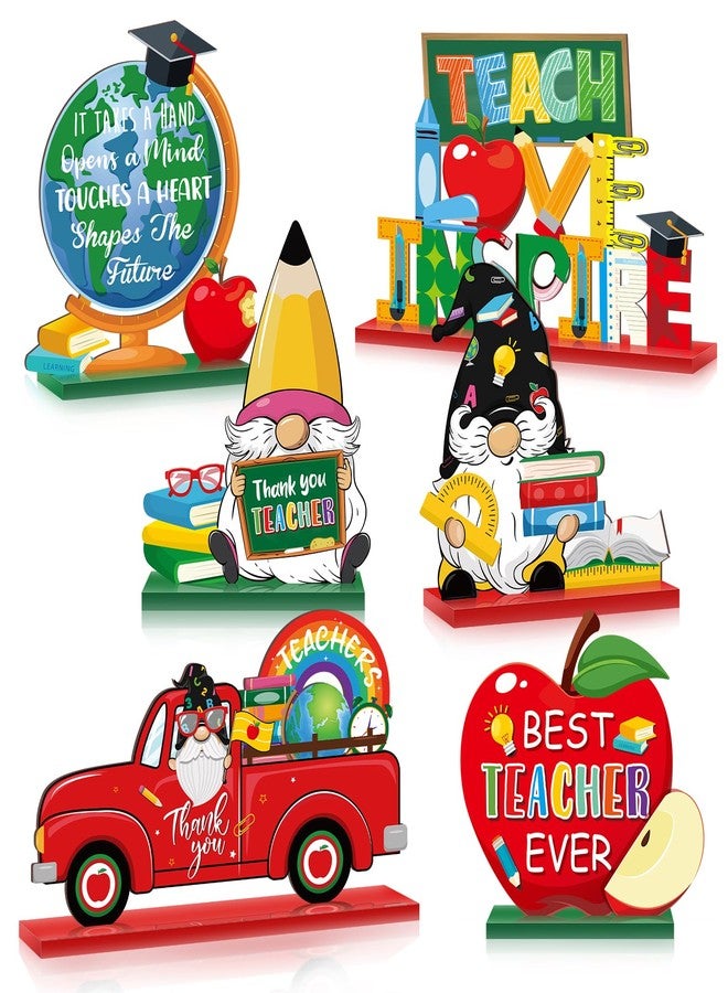 Menkxi 6 Pcs Teacher Appreciation Table Decorations Thank You Teachers Table Centerpieces Best Teachers Wooden Tabletop Sign for End of Year Graduation Home School Classroom Desk Party Decor Supplies - Image 1