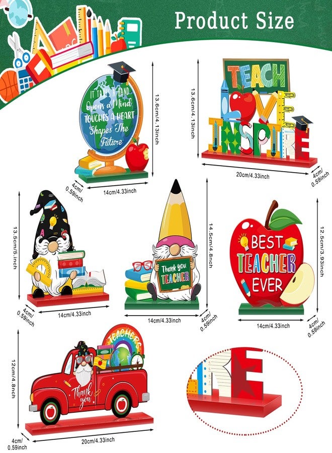 Menkxi 6 Pcs Teacher Appreciation Table Decorations Thank You Teachers Table Centerpieces Best Teachers Wooden Tabletop Sign for End of Year Graduation Home School Classroom Desk Party Decor Supplies - Image 2
