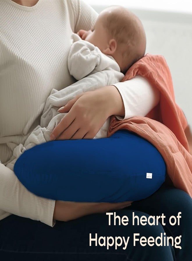 ADMIRAE 5in1 Baby Feeding Pillow with 100% Cotton Removable Cover | Breastfeeding & Bottle Feeding Support Cushion for Newborns & Moms | Nursing Pillow with Belt, Hoop & Utility Pocket - Blue Velvet - Image 3