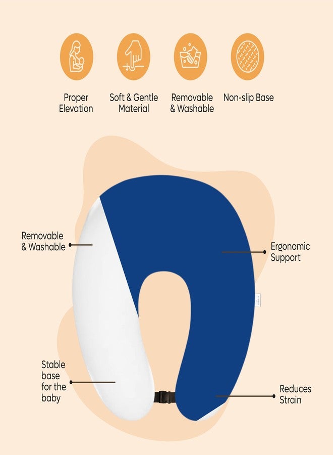 ADMIRAE 5in1 Baby Feeding Pillow with 100% Cotton Removable Cover | Breastfeeding & Bottle Feeding Support Cushion for Newborns & Moms | Nursing Pillow with Belt, Hoop & Utility Pocket - Blue Velvet - Image 2