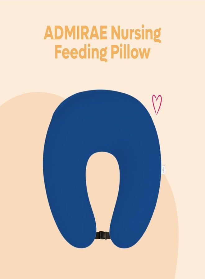ADMIRAE 5in1 Baby Feeding Pillow with 100% Cotton Removable Cover | Breastfeeding & Bottle Feeding Support Cushion for Newborns & Moms | Nursing Pillow with Belt, Hoop & Utility Pocket - Blue Velvet - Image 4