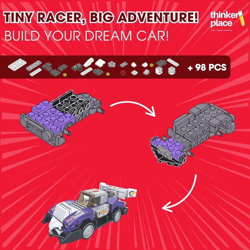 ThinkerPlace 8-in-1 Super Racing Car Sharp Peak (98 Pieces) | Learn About Speed | Building Block Set for Kids Age 6+ | STEM Educational Toy | Build, Collect & Create Robot | Science & Learning Toy - Image 2