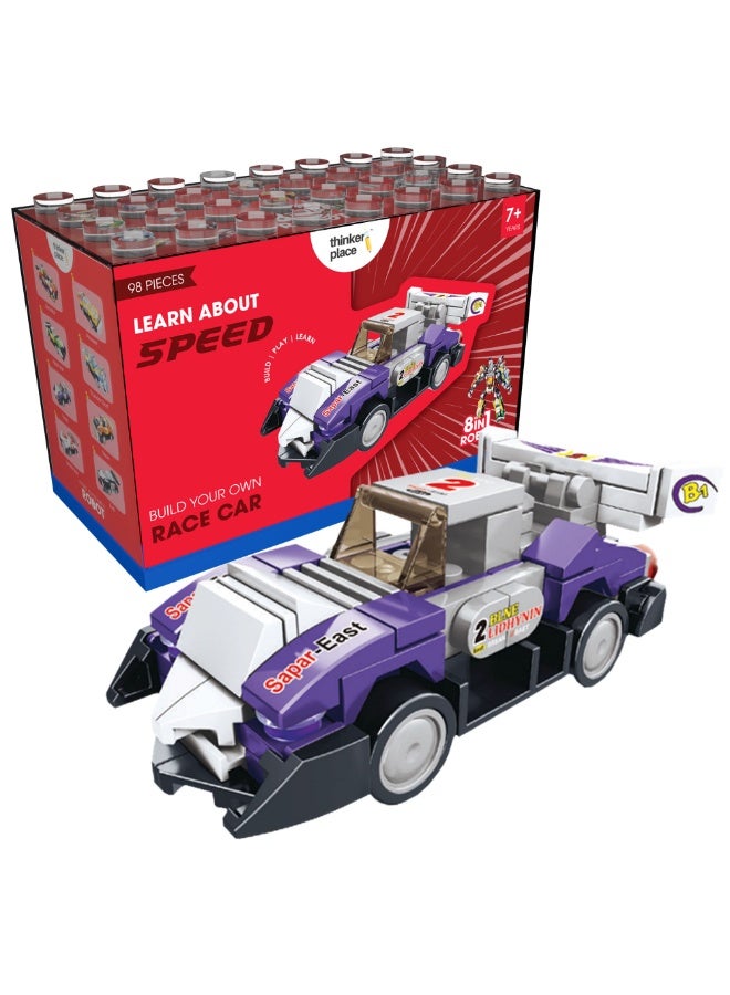 ThinkerPlace 8-in-1 Super Racing Car Sharp Peak (98 Pieces) | Learn About Speed | Building Block Set for Kids Age 7+ | STEM Educational Toy | Build, Collect & Create Robot | Science & Learning Toy - Image 1