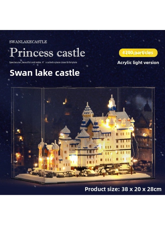 Compatible With Lego Building Blocks Tian'anmen Disco Castle Nicheng High Difficulty Micro Particle Building Model Assembled Toy-Color:Medium Swan Lake Castle + Acrylic Box + Lighting Tools Suit [color Box]]  - Image 1