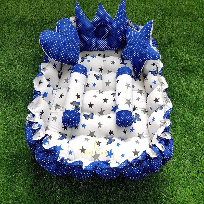 MOTHERHOOD MOTHERHOOD Rectangle Baby Tub Bed with 5 pc Baby Pillow and 1 Large Baby Blanket Luxury UltraSoft Comfortable Baby Mattress Bed Sleeper Bedding Set coSleeper for Newborn to Toddlers Z Blue - Image 3