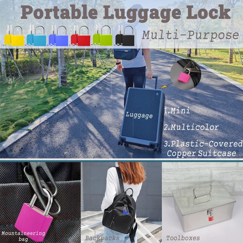 QIOOLEEO Luggage Locks with Keys, 6 Pack Mini Padlocks for Travel, Small Metal Locks for Suitcases, Backpacks, Lockers - Multicolor - Image 3