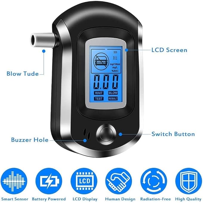 rayihni Breathalyzer & Alcohol Tester with 20 Mouthpieces, Alcohol Breathalyzer LCD Display Digital Fast, High Accuracy Alcohol Detector - Image 2