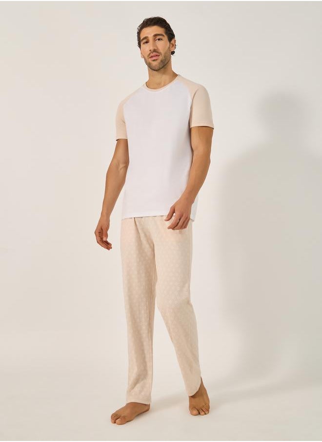 Styli Color Block Raglan Sleeve T-Shirt and Printed Pyjama Set  - Image 1