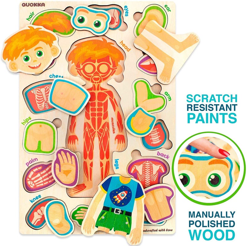QUOKKA Puzzles for Kids – Montessori Puzzles for Toddlers 3-5 – Preschool Game Learning Human Body Parts Anatomy Skeleton – Educational Toys for Boy & Girl - Image 4