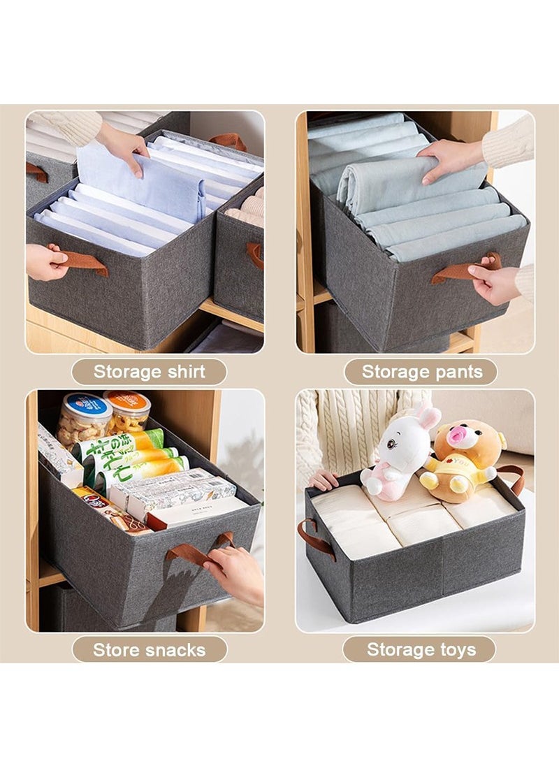 TAPIT 4PCS Large Capacity Linen Storage Bins Closet Organizer System, Sturdy Foldable Storage Boxes for Organizing Clothing, Sheets, Toys, Books - Shelf Organizer Shelves Basket Storage Bin (Grey)  - Image 3