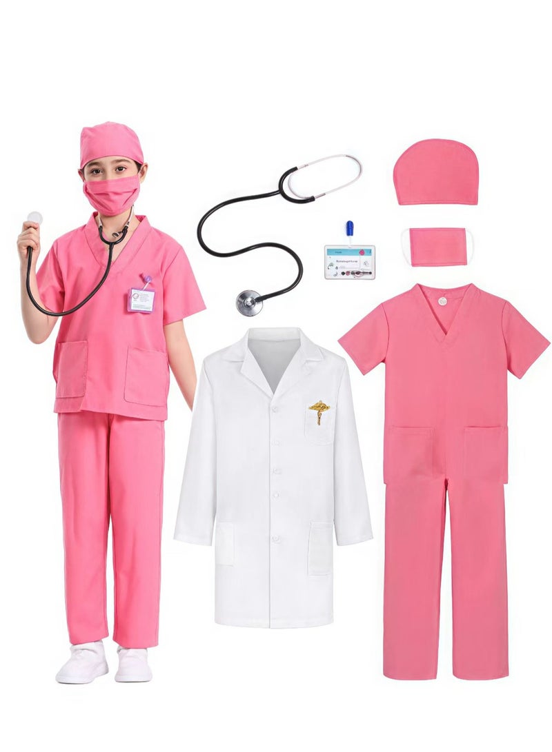 FLYHSO 6 Pcs Doctor Costume Set Cosplay Costume Sets for Kids Pink - Image 1