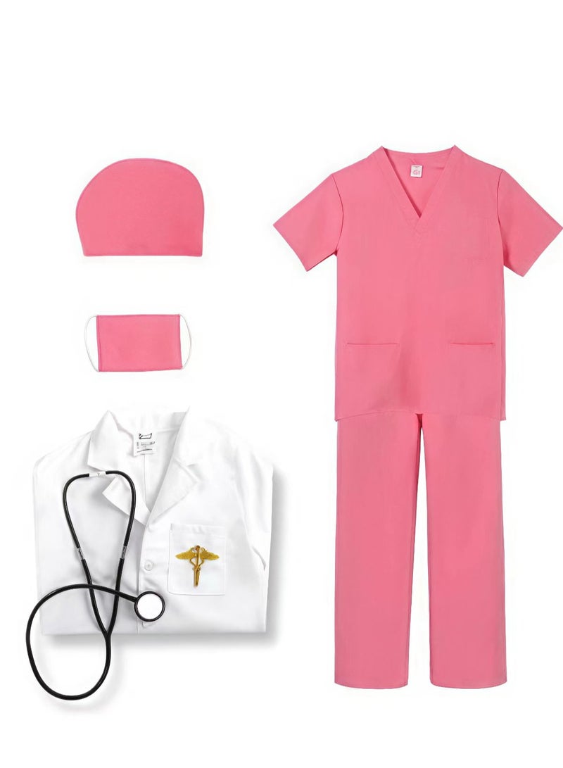 FLYHSO 6 Pcs Doctor Costume Set Cosplay Costume Sets for Kids Pink - Image 2