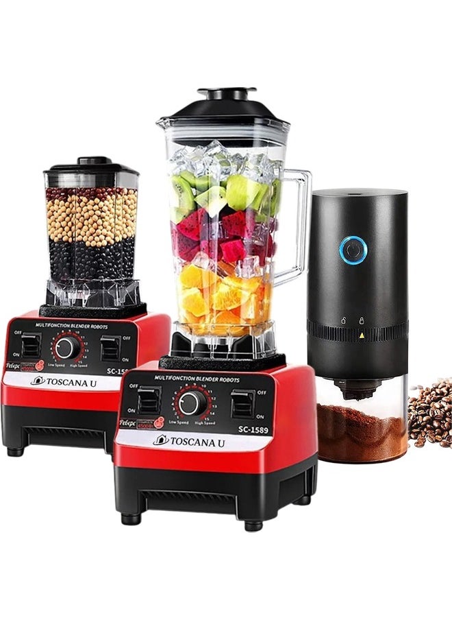 3 in 1 Multifunctional Blender Set with 2L Grinder and Rechargeable Portable Coffee Grinder