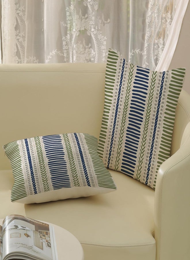 DAFENA Sage Green Pillow Covers 18x18 Inch 2 Pcs Boho Navy Blue Grey Polka Dots Stripe Decor Throw Pillows Modern Geometric Outdoor Farmhouse Decoration Pillowcase Linen Cushion Cover for Couch Sofa - Image 4