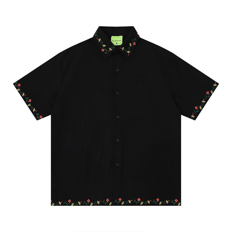 SavageBase Men's Short Sleeve Cotton Shirt with Floral Embroidery 2026 Summer - Image 5