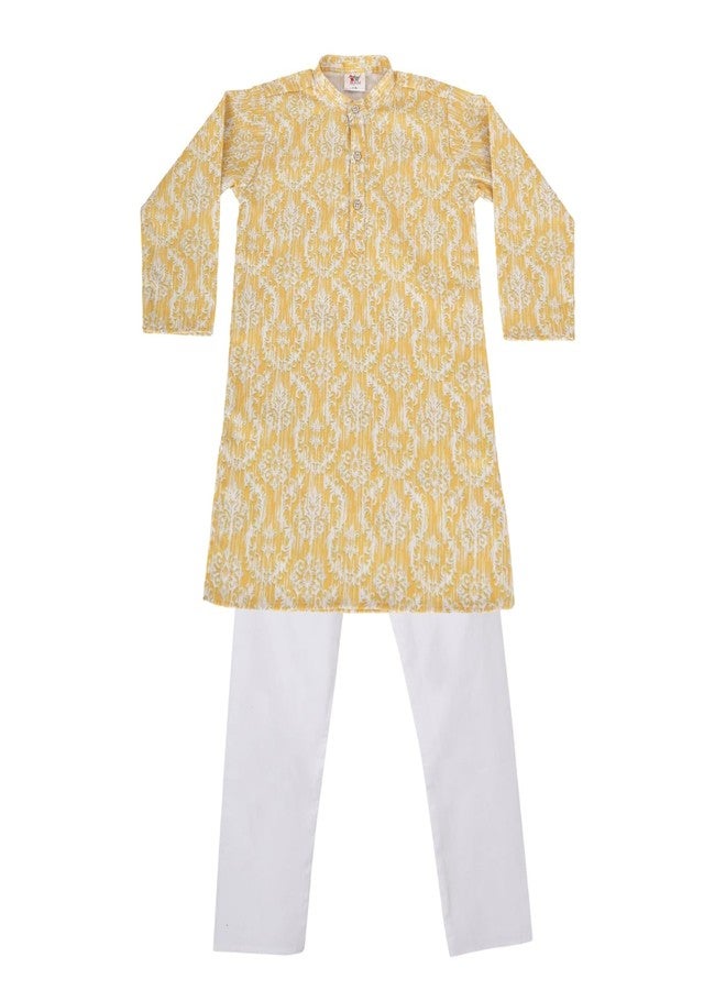 IKKAI® Baby boy’s Outdoor & Indoor casual wear suitable fashion Outfit Kurta and pajama Set (Mustard) Pack of 1 (MUSTERD & WHITE, 3-4 YEAR) - Image 1