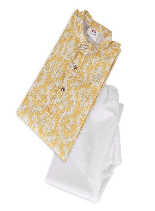 IKKAI® Baby boy’s Outdoor & Indoor casual wear suitable fashion Outfit Kurta and pajama Set (Mustard) Pack of 1 (MUSTERD & WHITE, 3-4 YEAR) - Image 5