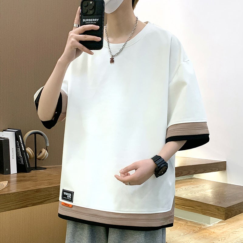 Short-Sleeved T-Shirt Men'S Summer Casual Trendy Brand Trendy Three-Dimensional Printed Color Matching Half-Sleeved Loose All-Match T-Shirt Top Ins - Image 1
