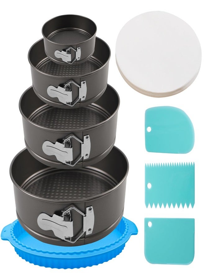 SECALIFE 4, 7, 9, 10 Inches Springform Cake Pan Set, Spring Form Pans for Cheesecake, Nonstick Round Baking Pan Set with Silicone Protector, Parchment Paper, Icing Scrapers - Image 1