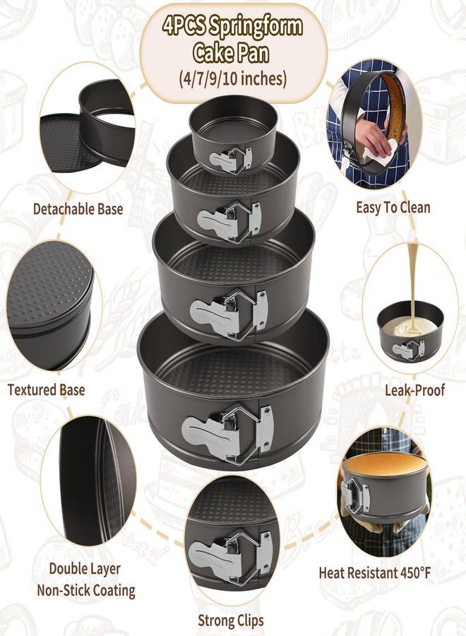 SECALIFE 4, 7, 9, 10 Inches Springform Cake Pan Set, Spring Form Pans for Cheesecake, Nonstick Round Baking Pan Set with Silicone Protector, Parchment Paper, Icing Scrapers - Image 3