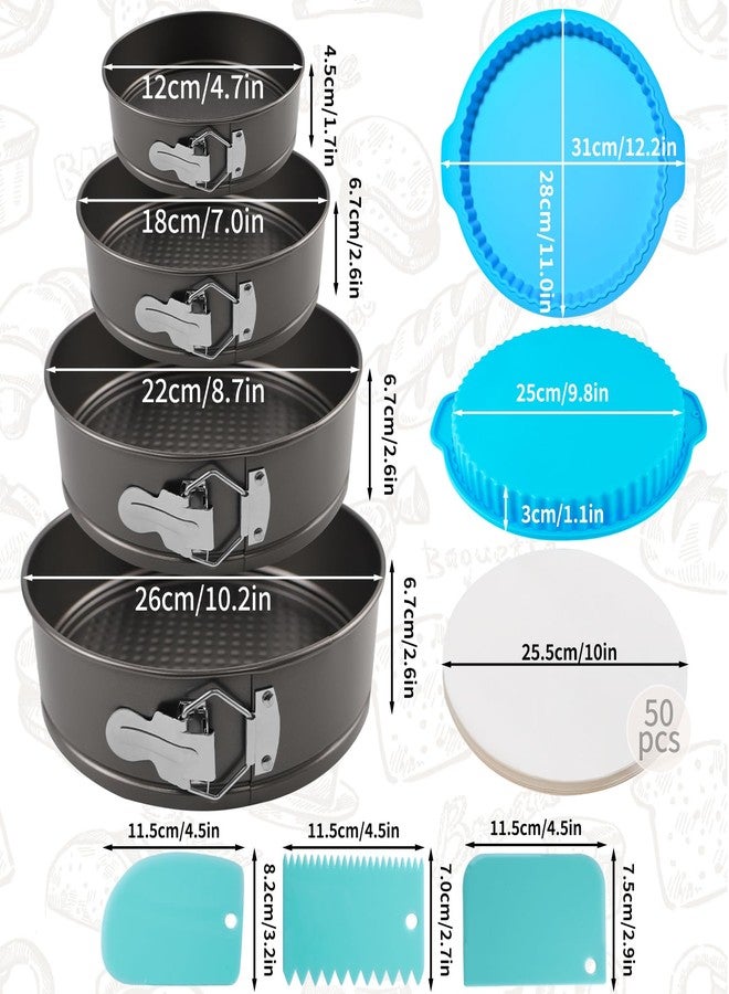 SECALIFE 4, 7, 9, 10 Inches Springform Cake Pan Set, Spring Form Pans for Cheesecake, Nonstick Round Baking Pan Set with Silicone Protector, Parchment Paper, Icing Scrapers - Image 2