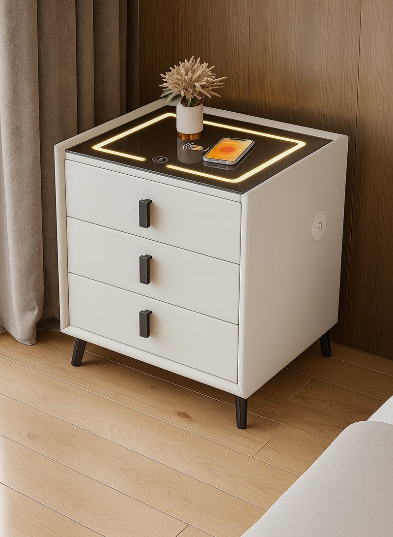 Harmony Homes Smart Nightstand with Wireless Charging, USB Ports & Bluetooth Speaker – Modern Bedside Table with 3 Drawers & Adjustable LED Lighting – Bedroom & Living Room Side Table – White - Image 1