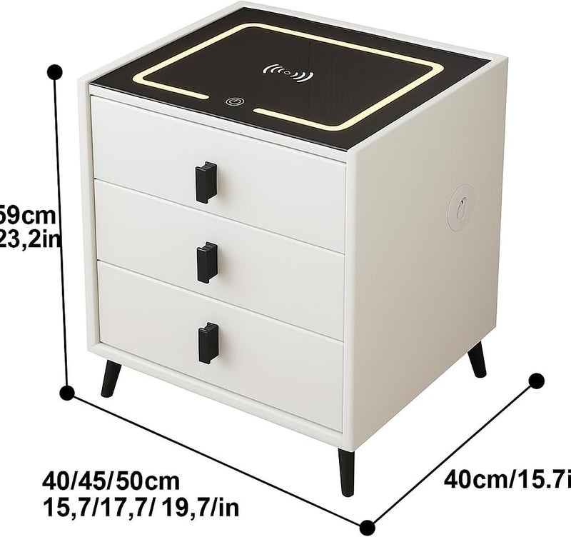 Harmony Homes Smart Nightstand with Wireless Charging, USB Ports & Bluetooth Speaker – Modern Bedside Table with 3 Drawers & Adjustable LED Lighting – Bedroom & Living Room Side Table – White - Image 2