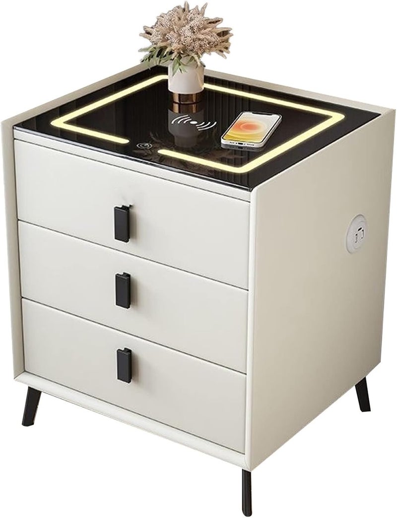 Harmony Homes Smart Nightstand with Wireless Charging, USB Ports & Bluetooth Speaker – Modern Bedside Table with 3 Drawers & Adjustable LED Lighting – Bedroom & Living Room Side Table – White - Image 3