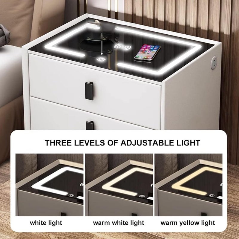 Harmony Homes Smart Nightstand with Wireless Charging, USB Ports & Bluetooth Speaker – Modern Bedside Table with 3 Drawers & Adjustable LED Lighting – Bedroom & Living Room Side Table – White - Image 4